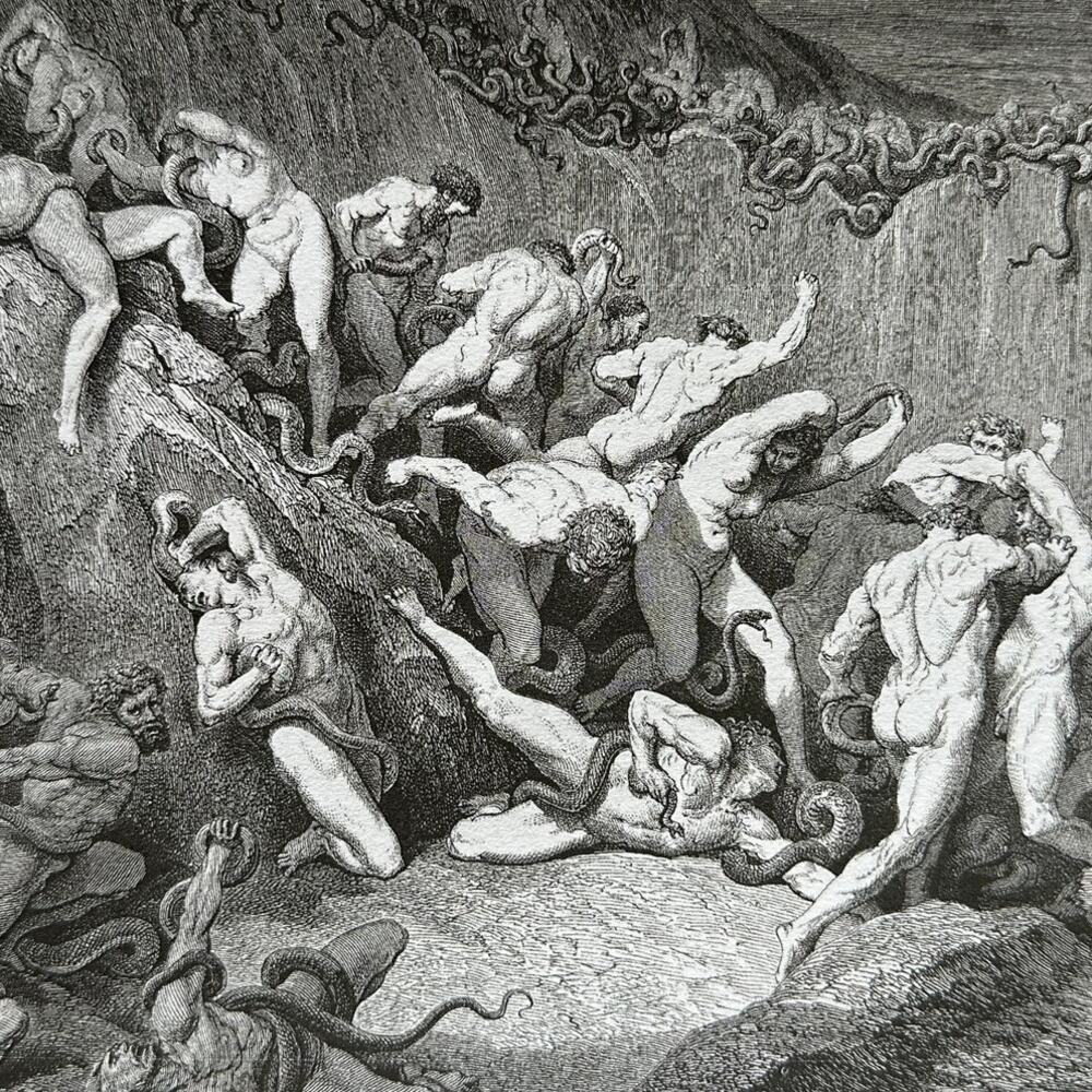 Dore, Thieves, Serpents, Snakes, Divine Comedy, Engraving, Print ~ 250803-WH 705